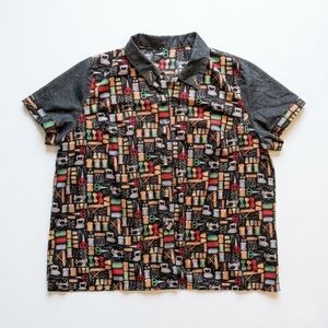 3XL Hoffman Sewing Print Button Down T-Shirt Thimble Buttons Sparkle Trim Artsy